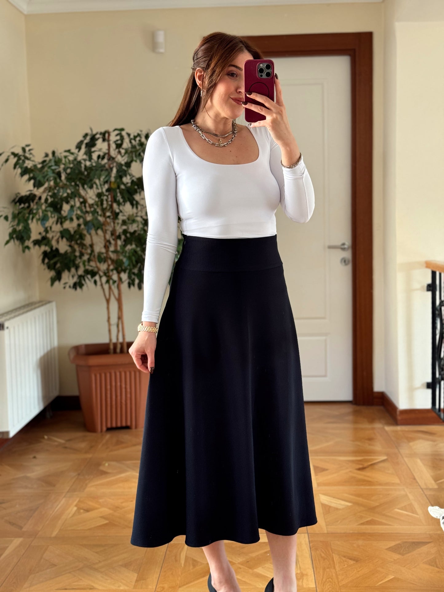 Kare yaka uzun kol bluz-BEYAZ