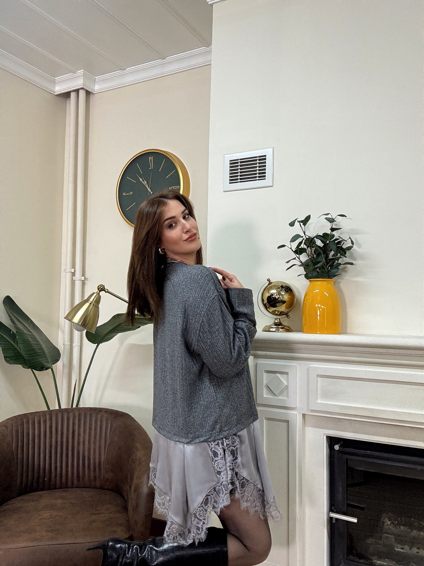 SANTRO eteği güpürlü fitilli kazak-ANTRASİT