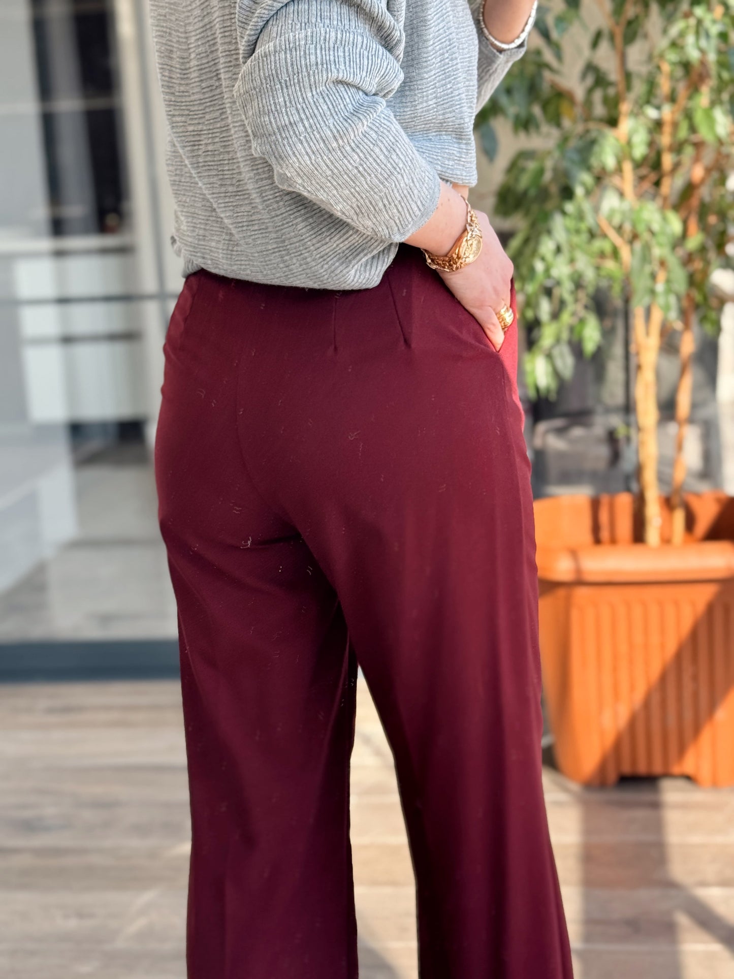 Toledo Beli Lastikli Bol Paça Pantolon - BORDO