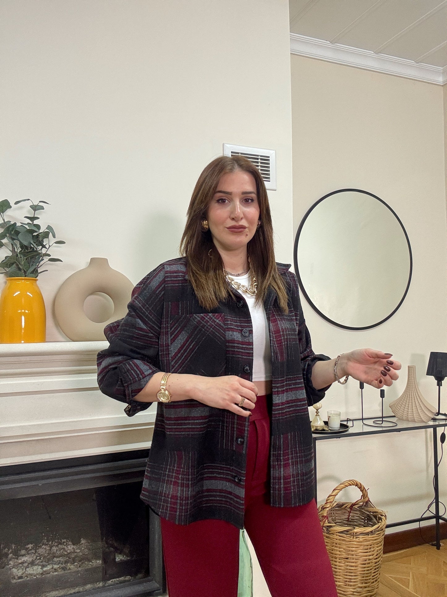 Ekose desen tek cepli gömlek BORDO