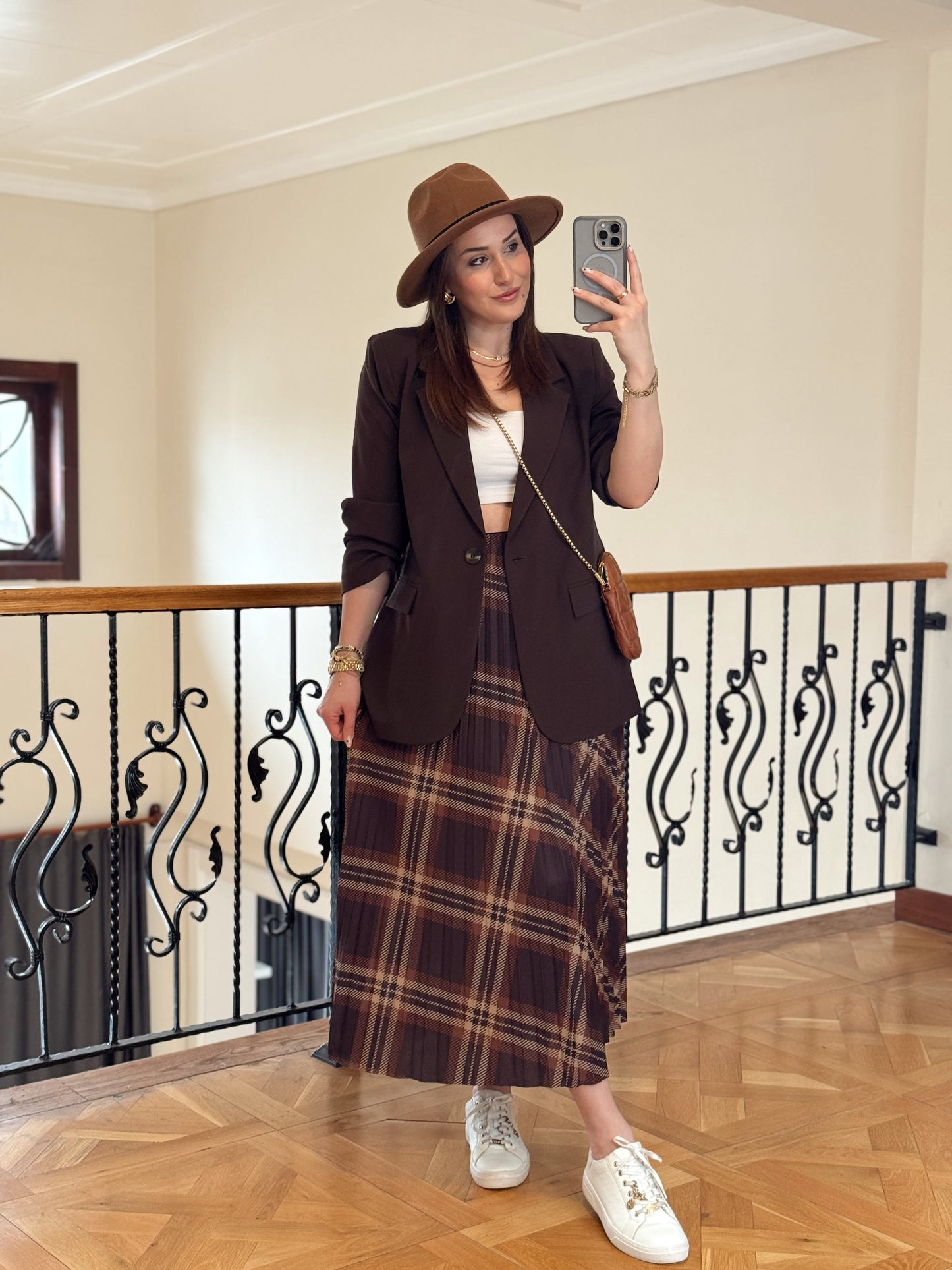 Pliseli Uzun Etek-KAHVERENGİ