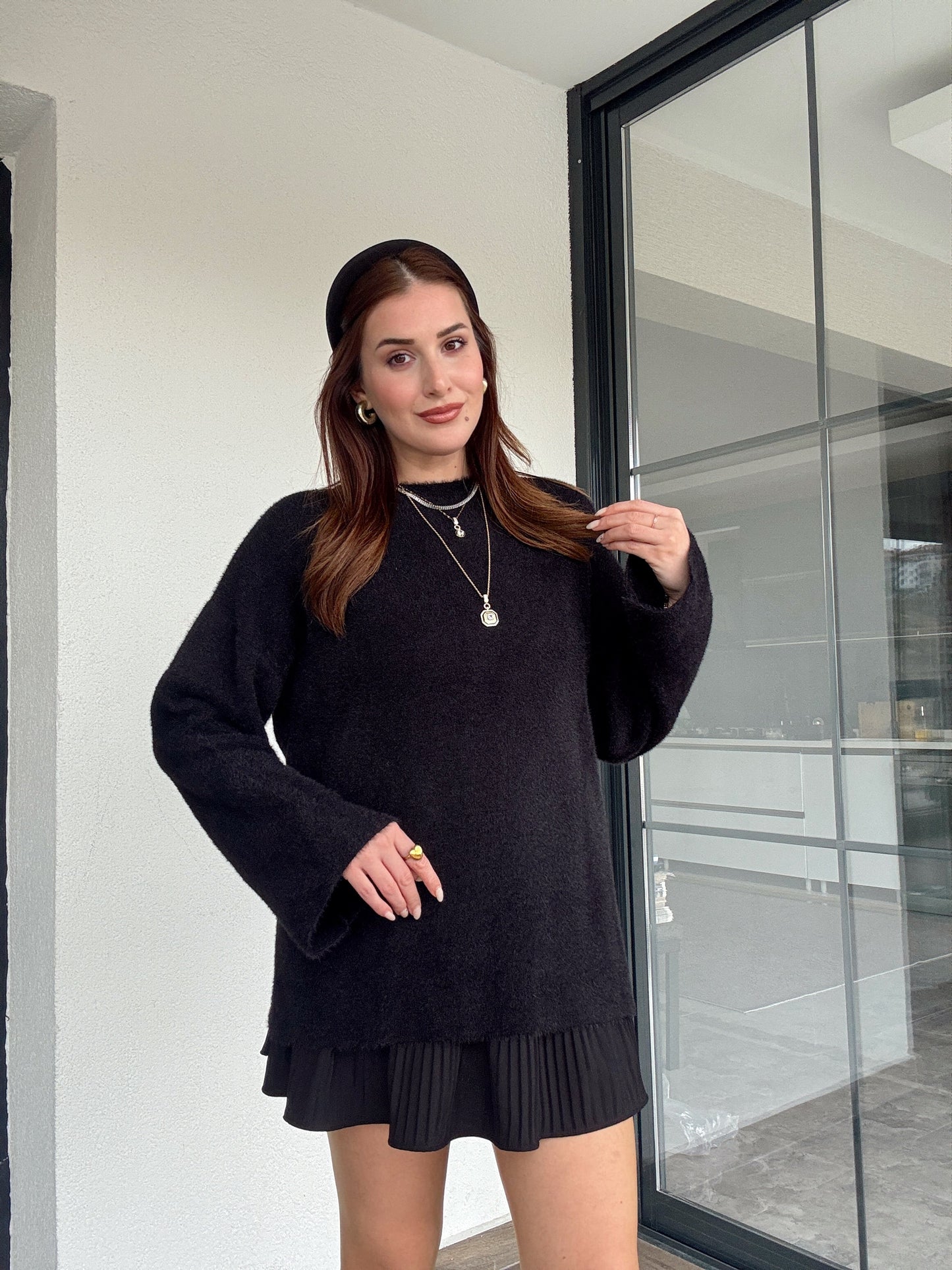 Sakallı triko kazak-SİYAH