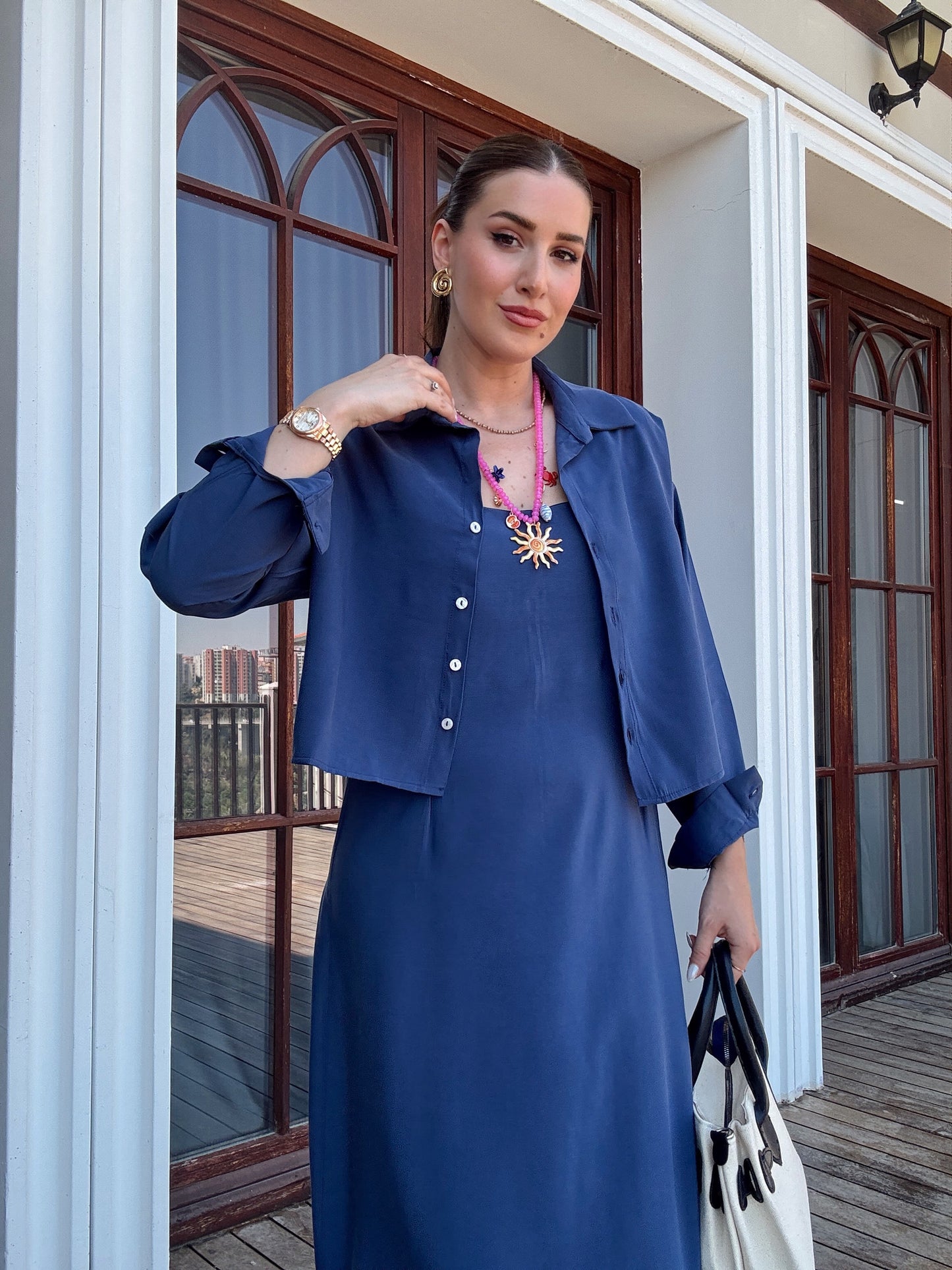VİENA gömlek elbise ikili takım LACİVERT