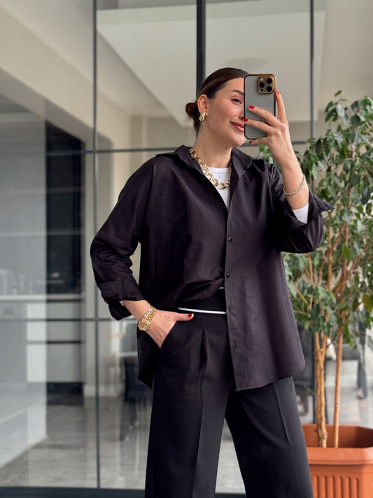 Armila Poplin Gömlek  - SİYAH