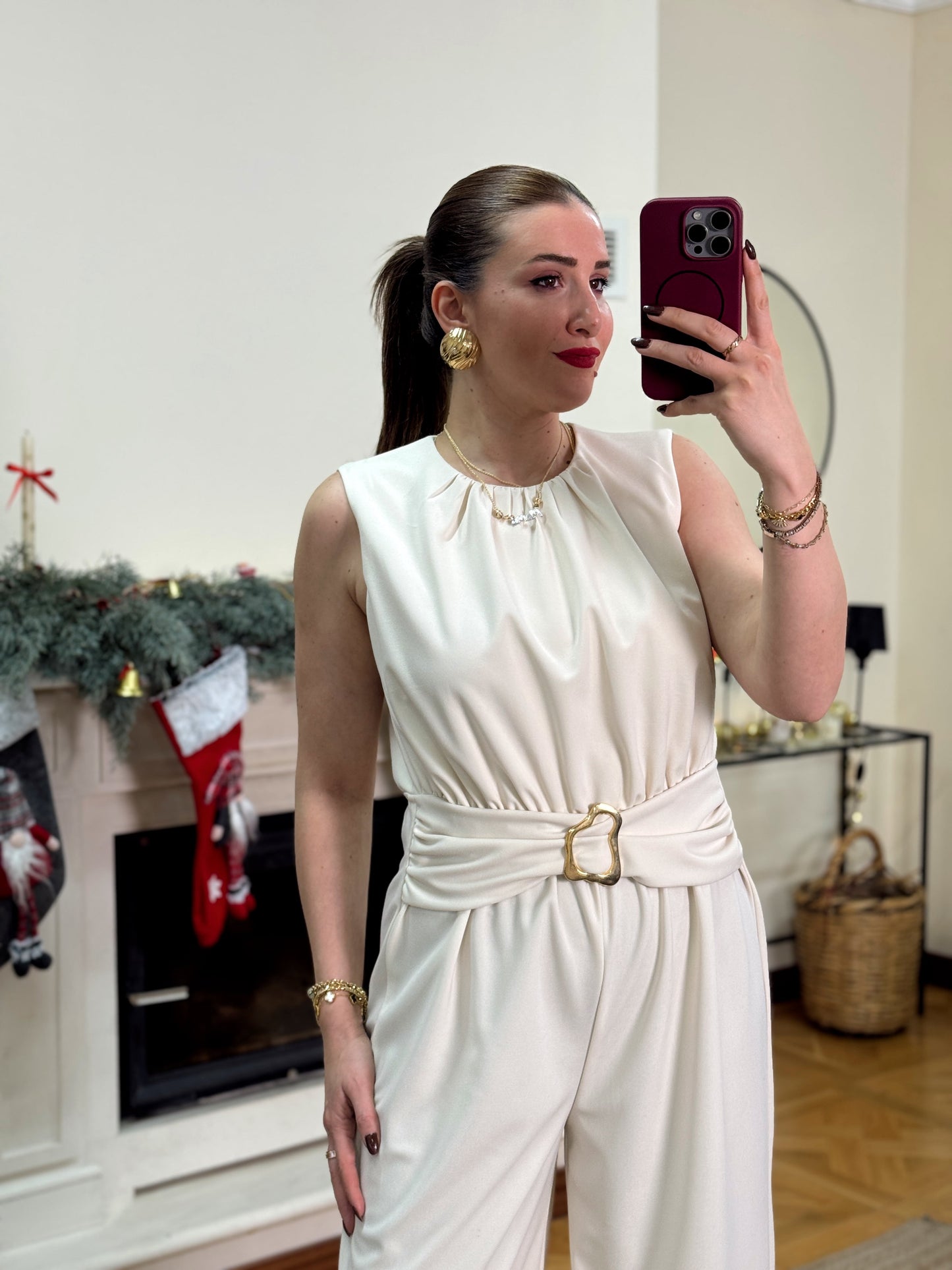 PARİS gold tokalı premium tulum-BEJ