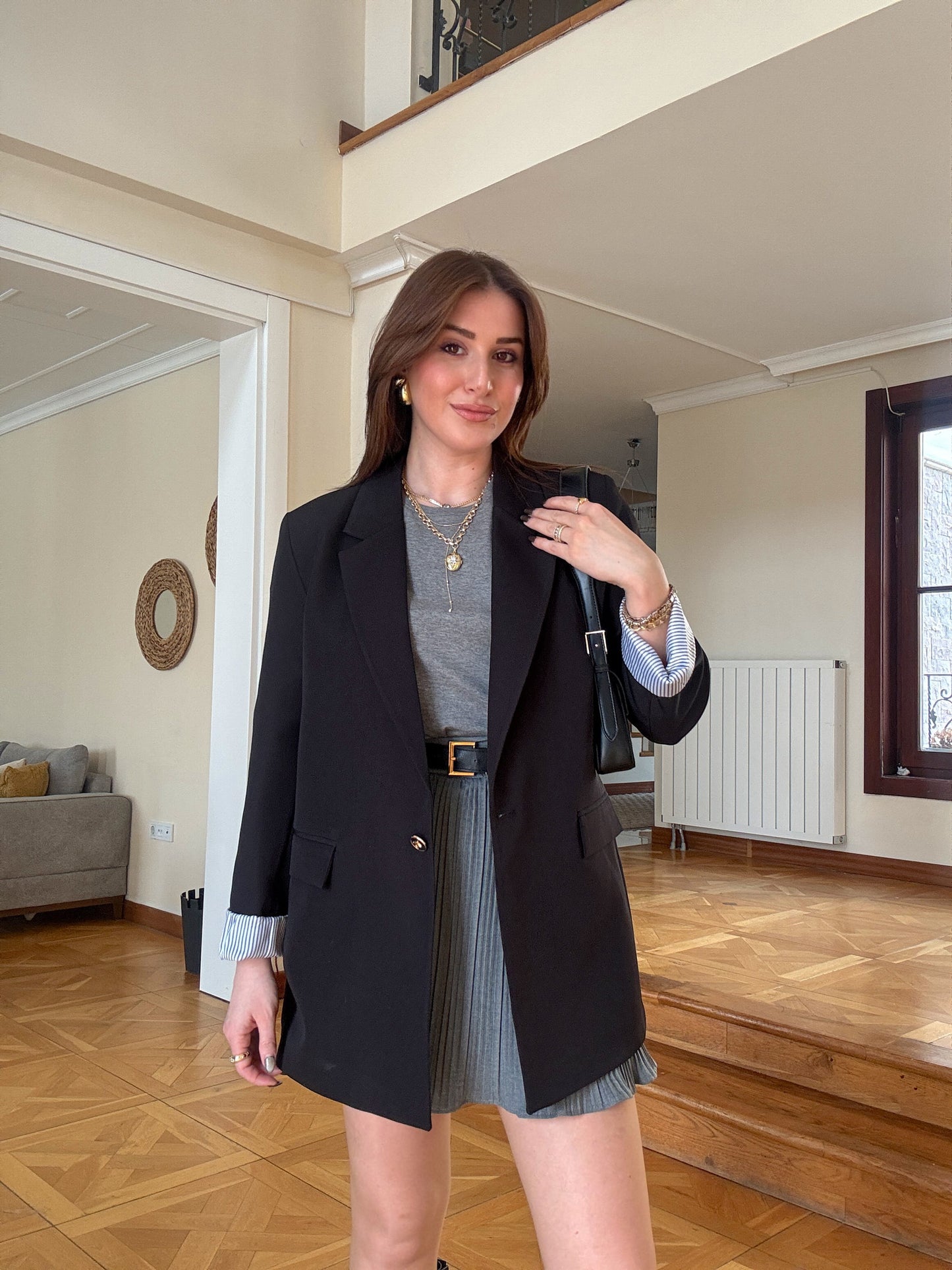 Astarı çizgi detaylı ceket Siyah