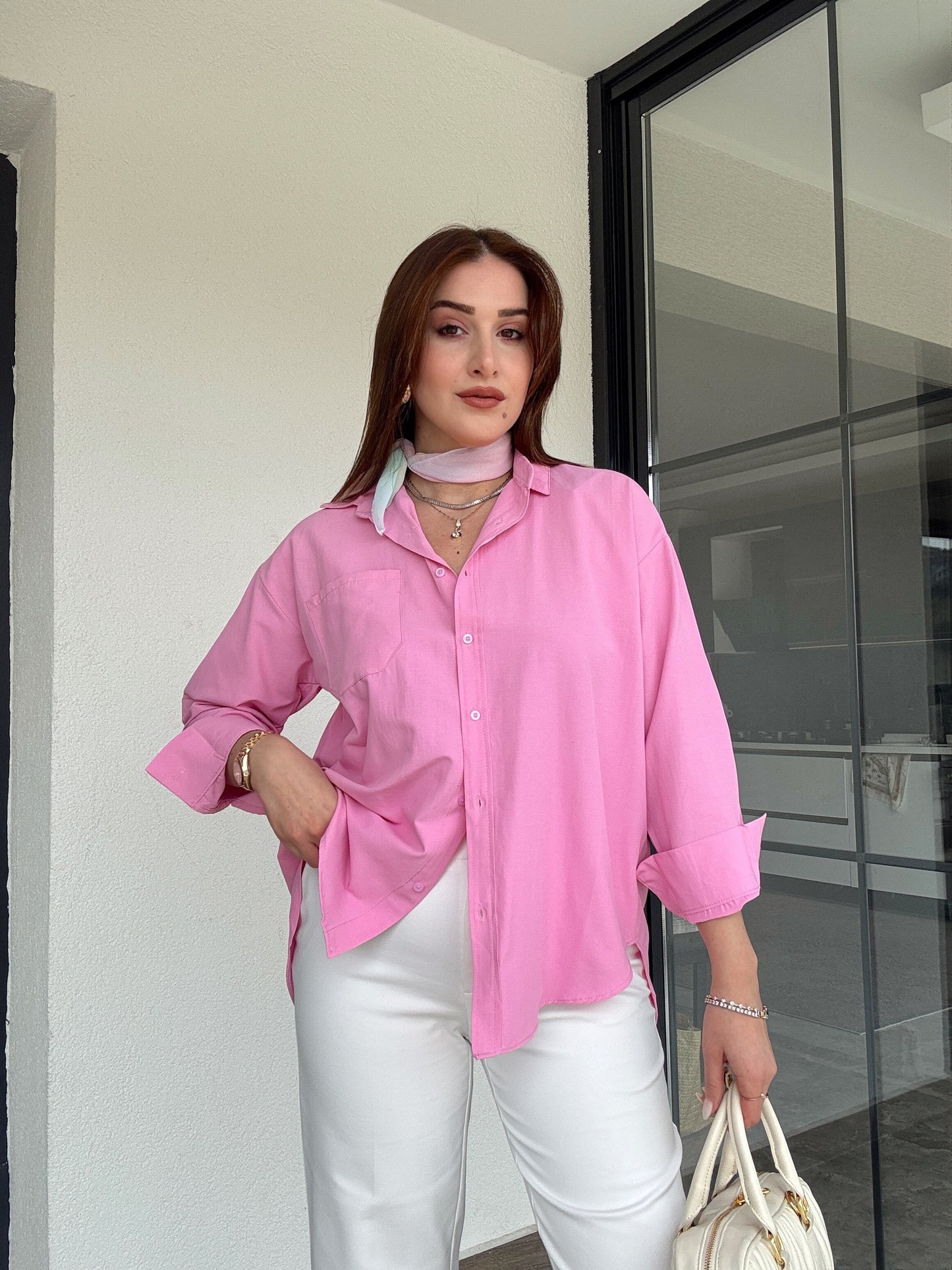Uzun kol basic gömlek-PEMBE