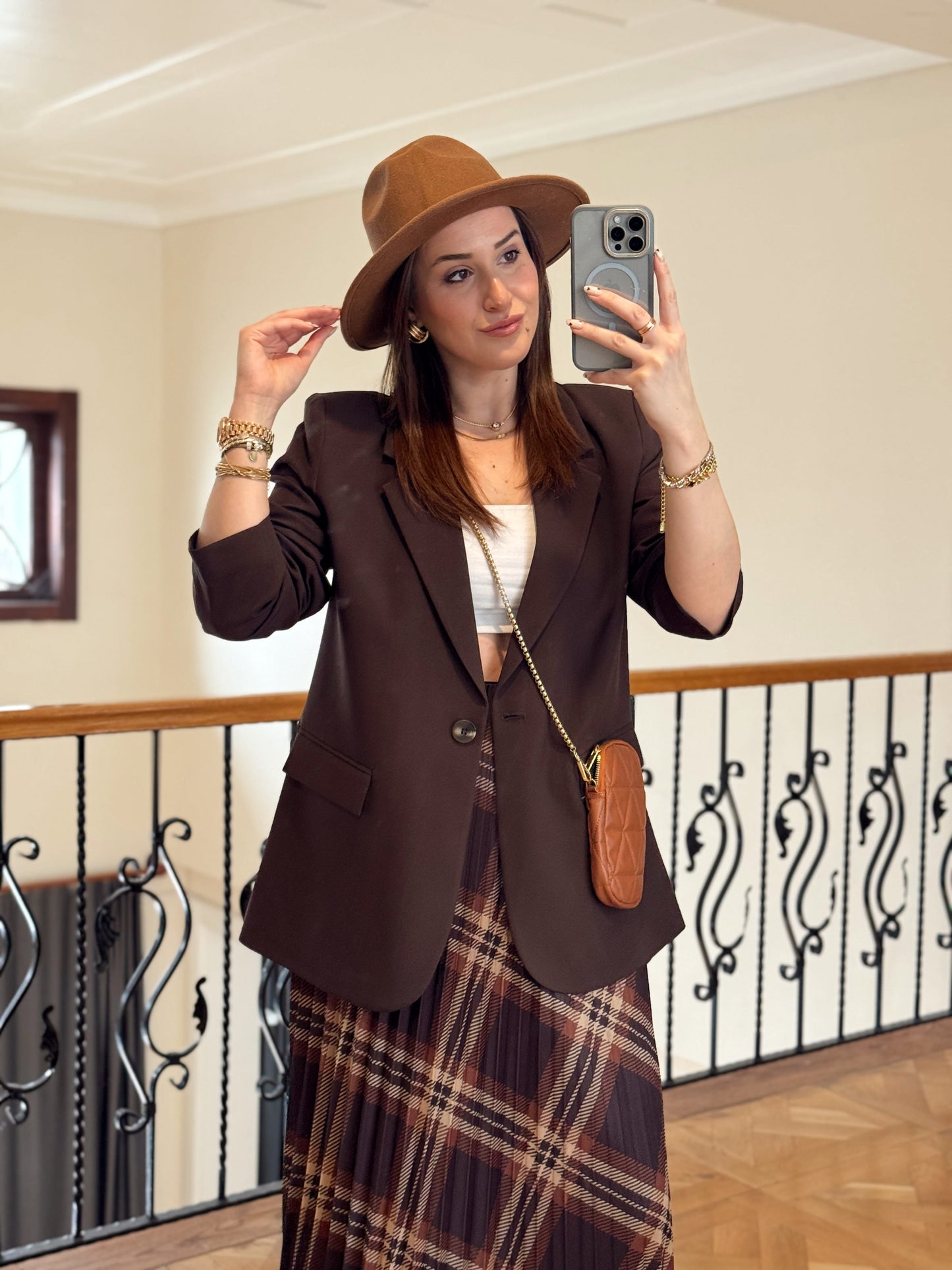 Tek düğme astarlı Naomi Ceket-KAHVERENGİ