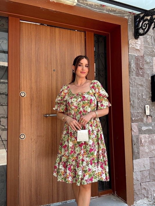 Madonna yaka gipeli elbise -YEŞİL