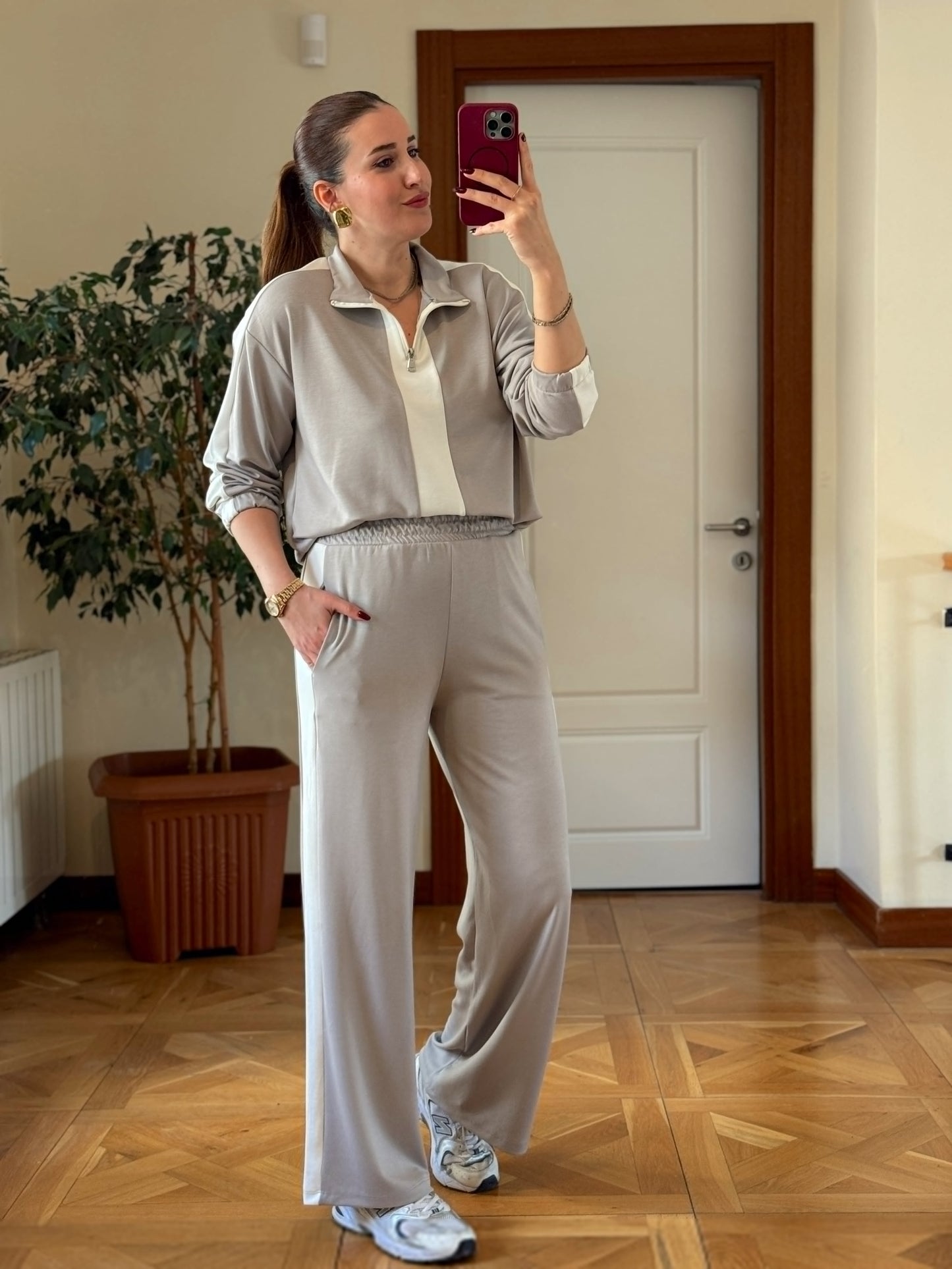 Yarım Fermuarlı Modal Takım Gri