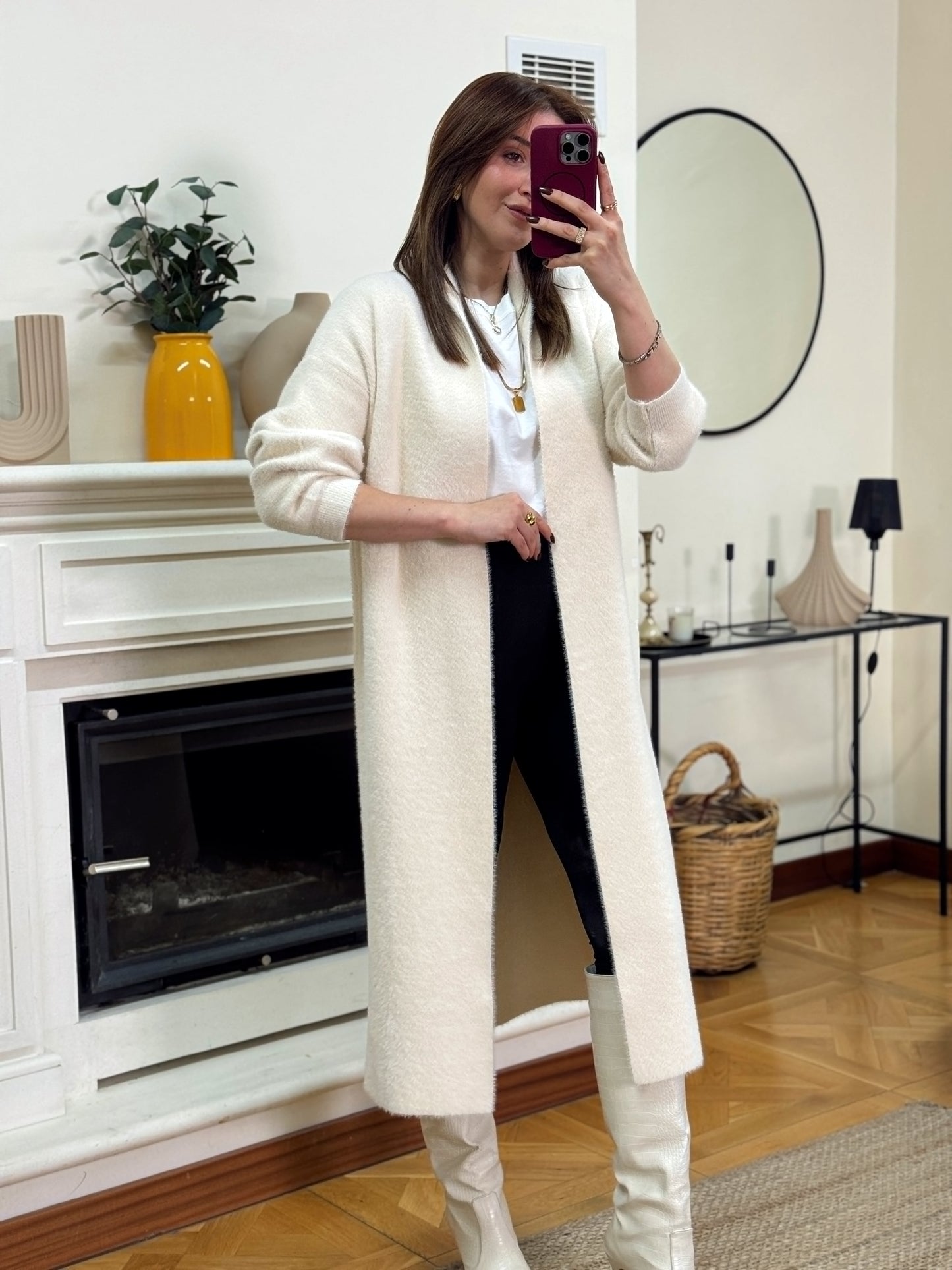 Premium uzun sakal kumaş hırka-BEJ