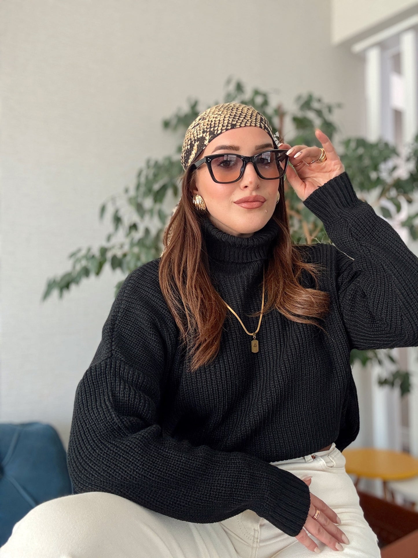 Balıkçı Yaka Selanik Örgü Kazak SİYAH