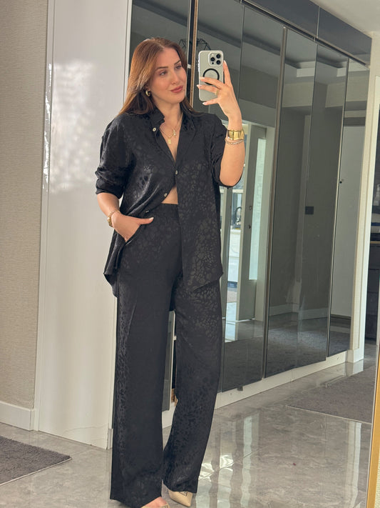 Leopar desenli İkili Takım Siyah