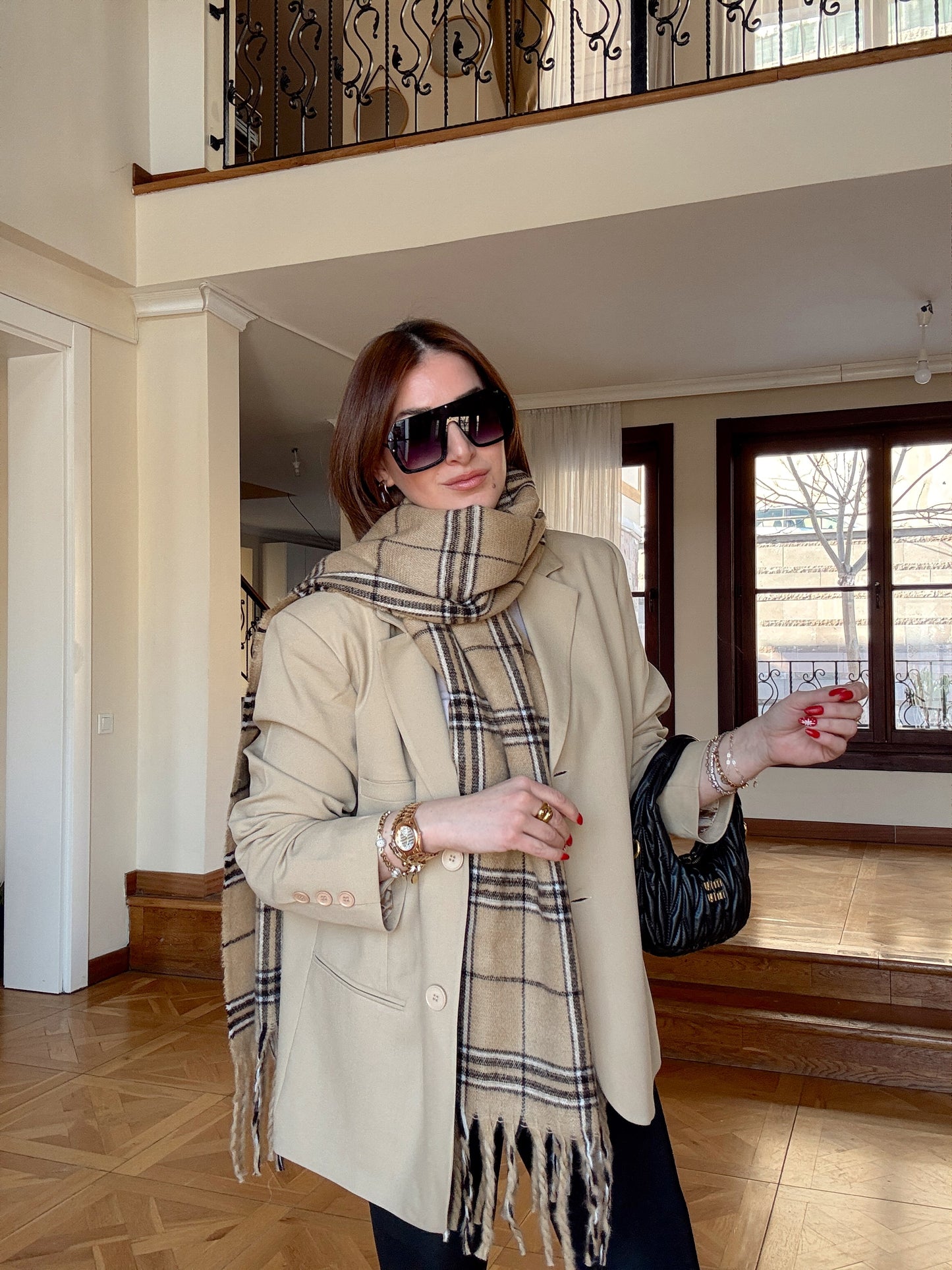 Çift düğme astarlı oversize blazer ceket-taş