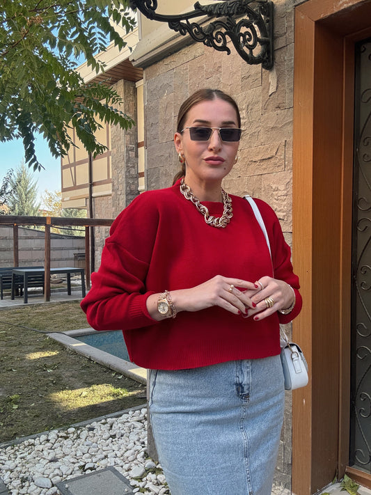 Basic Crop Kazak - KIRMIZI