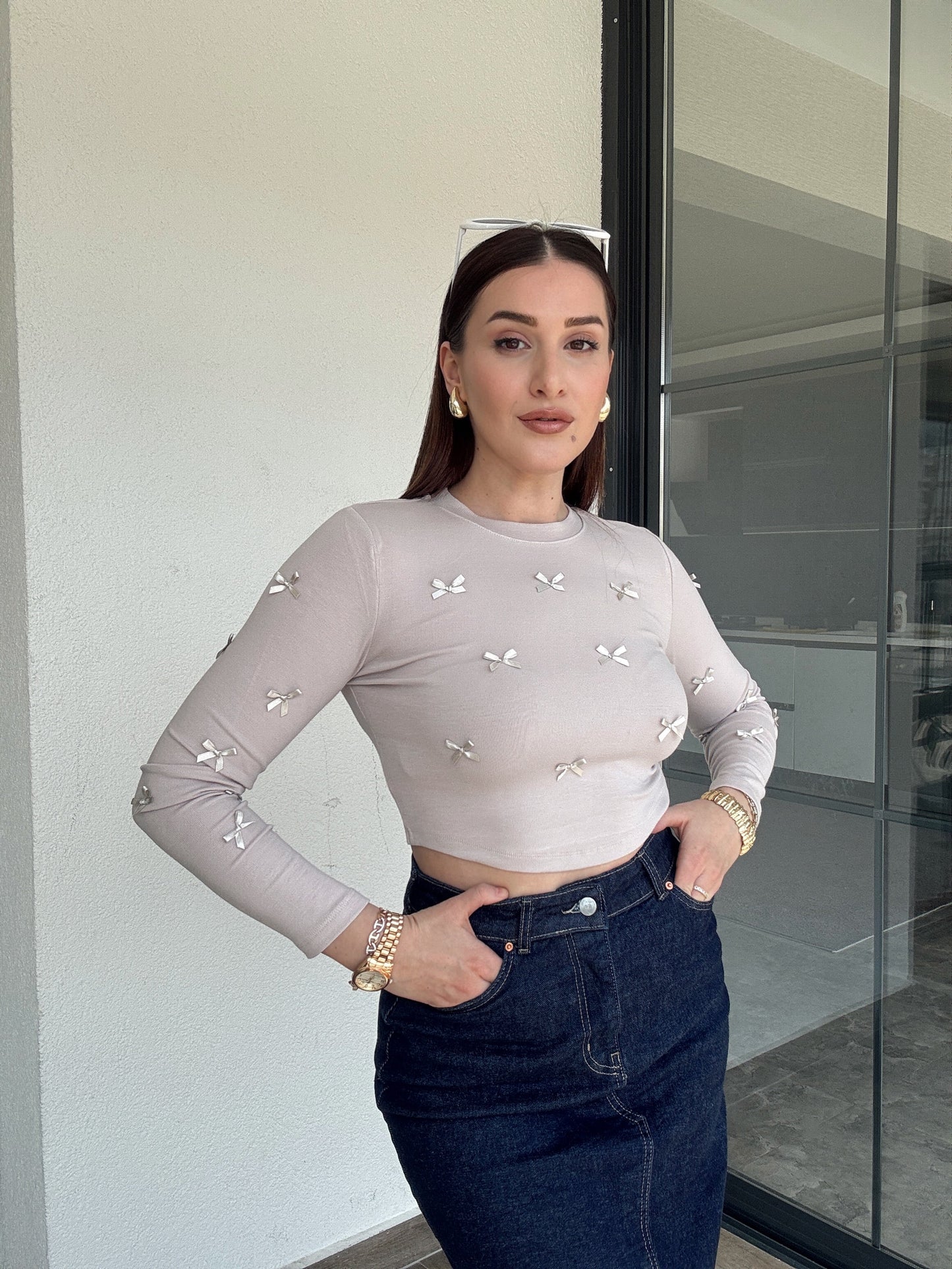 Fiyonklu Crop Bluz TAŞ