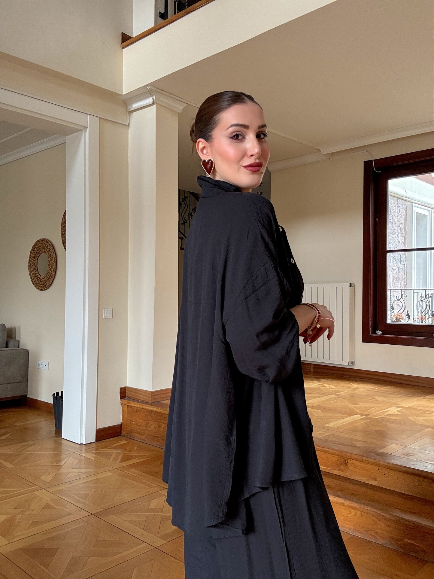 Gofre pantolonlu ikili takım Siyah