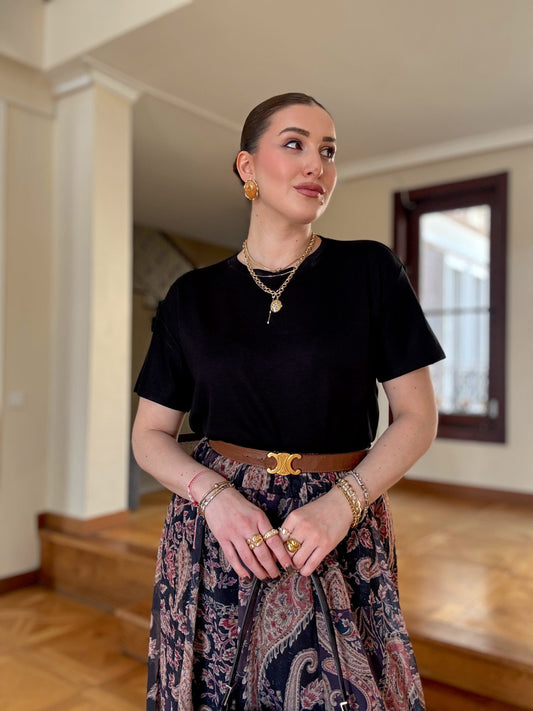 Oversize Modal Yırtmaçlı Tişört Sİyah