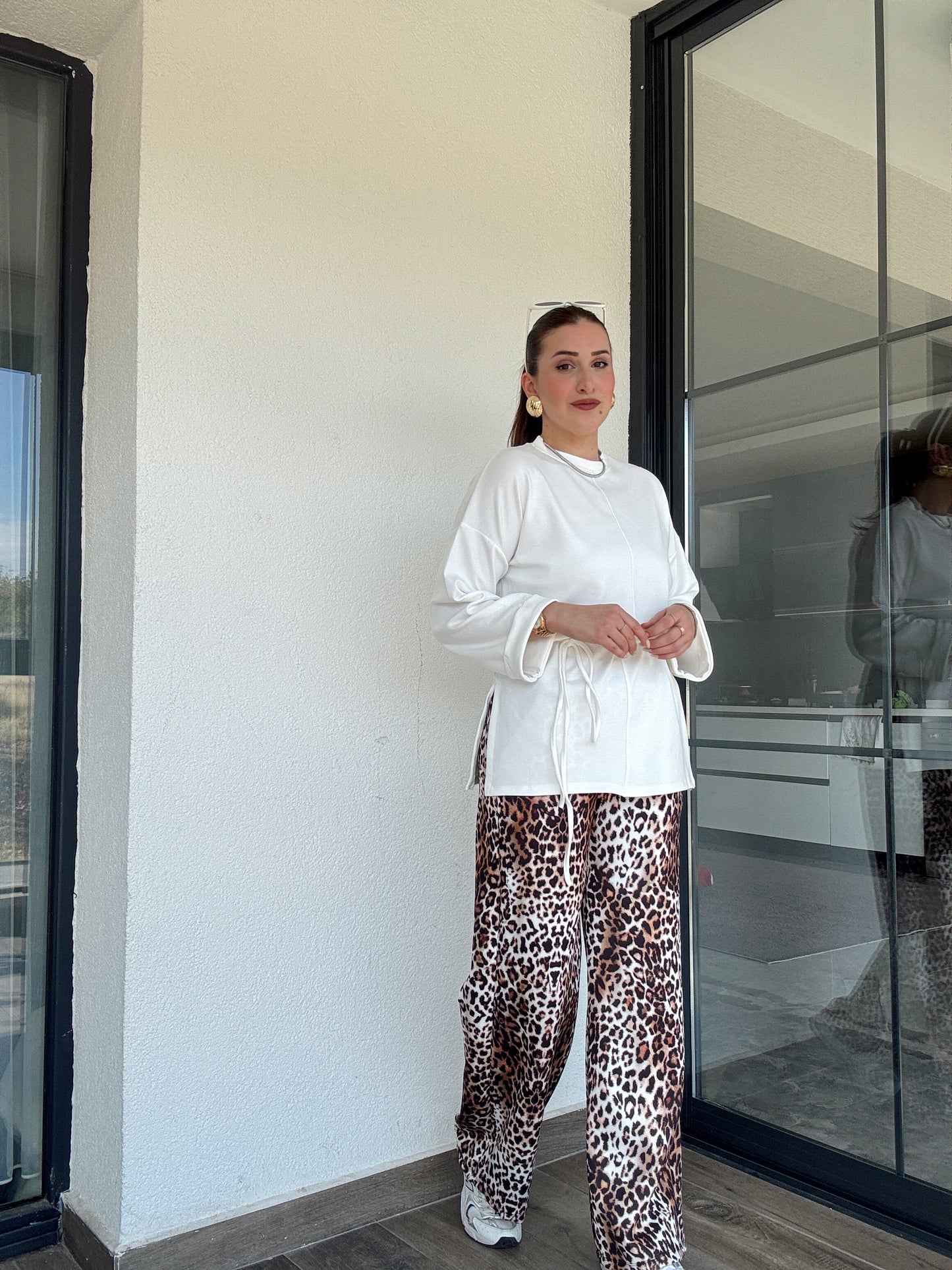 Digital Baskı Palazzo Pantolon - BEJ LEOPAR