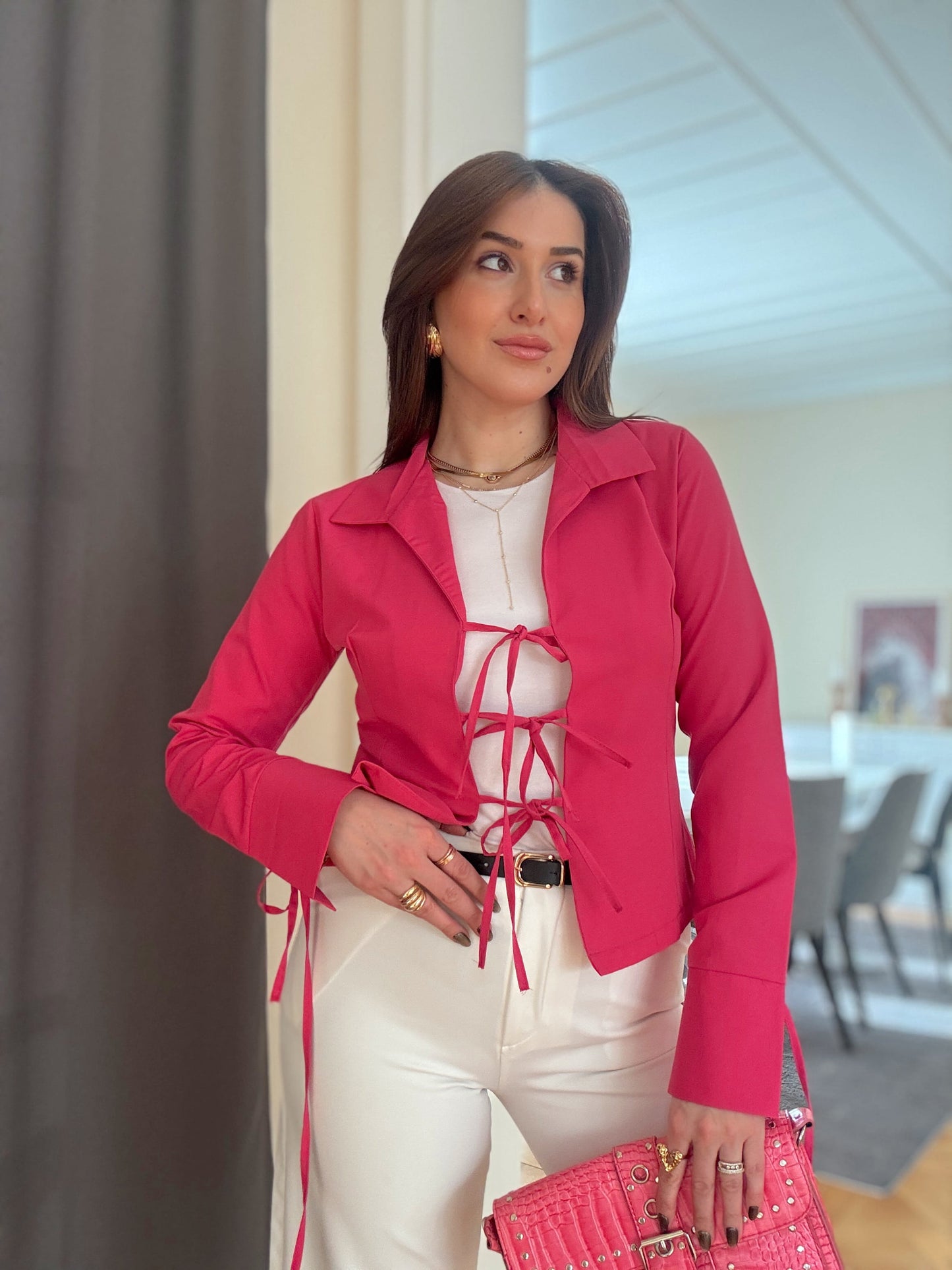 Bağlama Detaylı Bluz-PEMBE