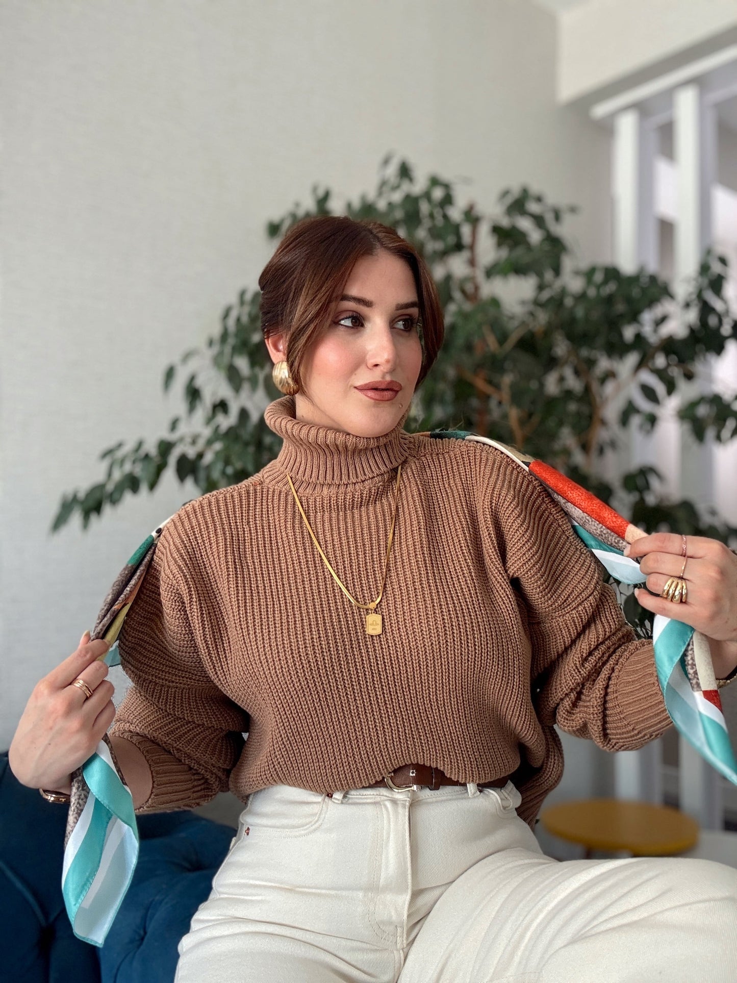 Balıkçı Yaka Selanik Örgü Kazak CAMEL