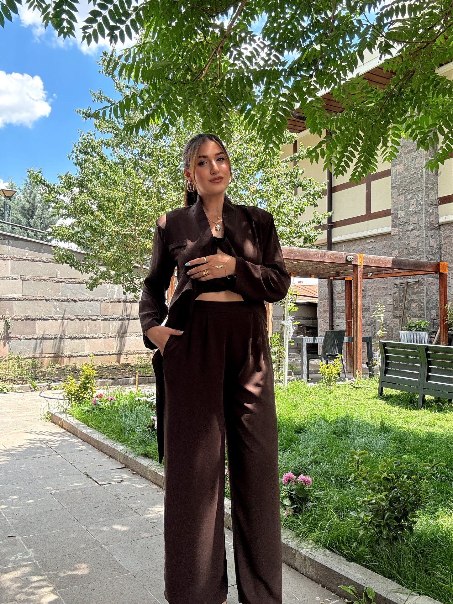 Kuşaklı tensel takım Kahve