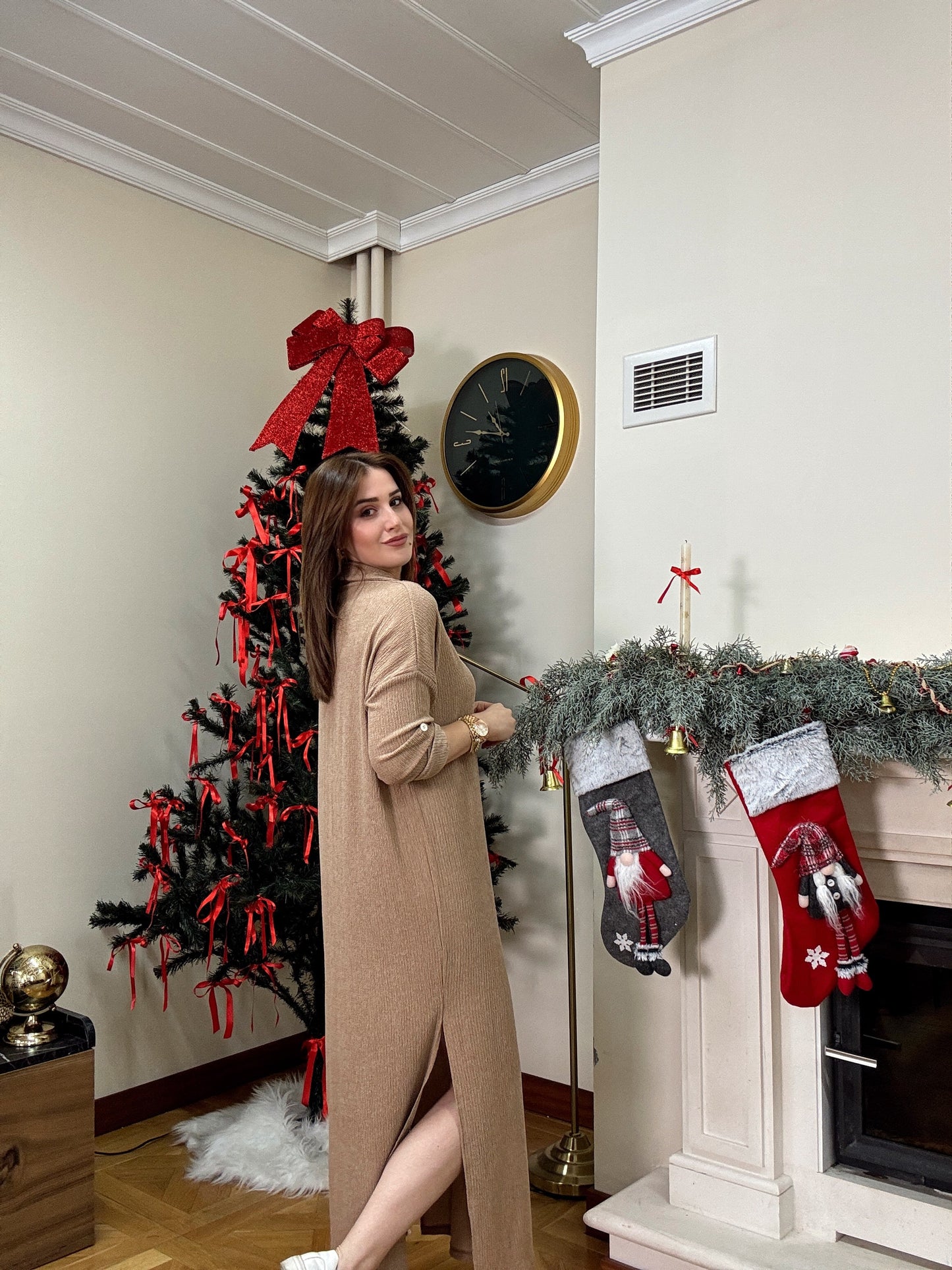 Polo yaka çift yıtmaç elbise-CAMEL