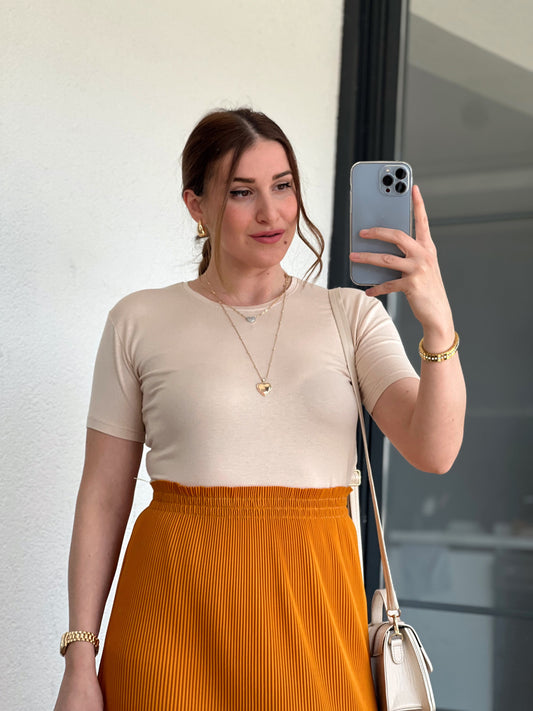 Kısa Kol Viskon Tshirt BEJ