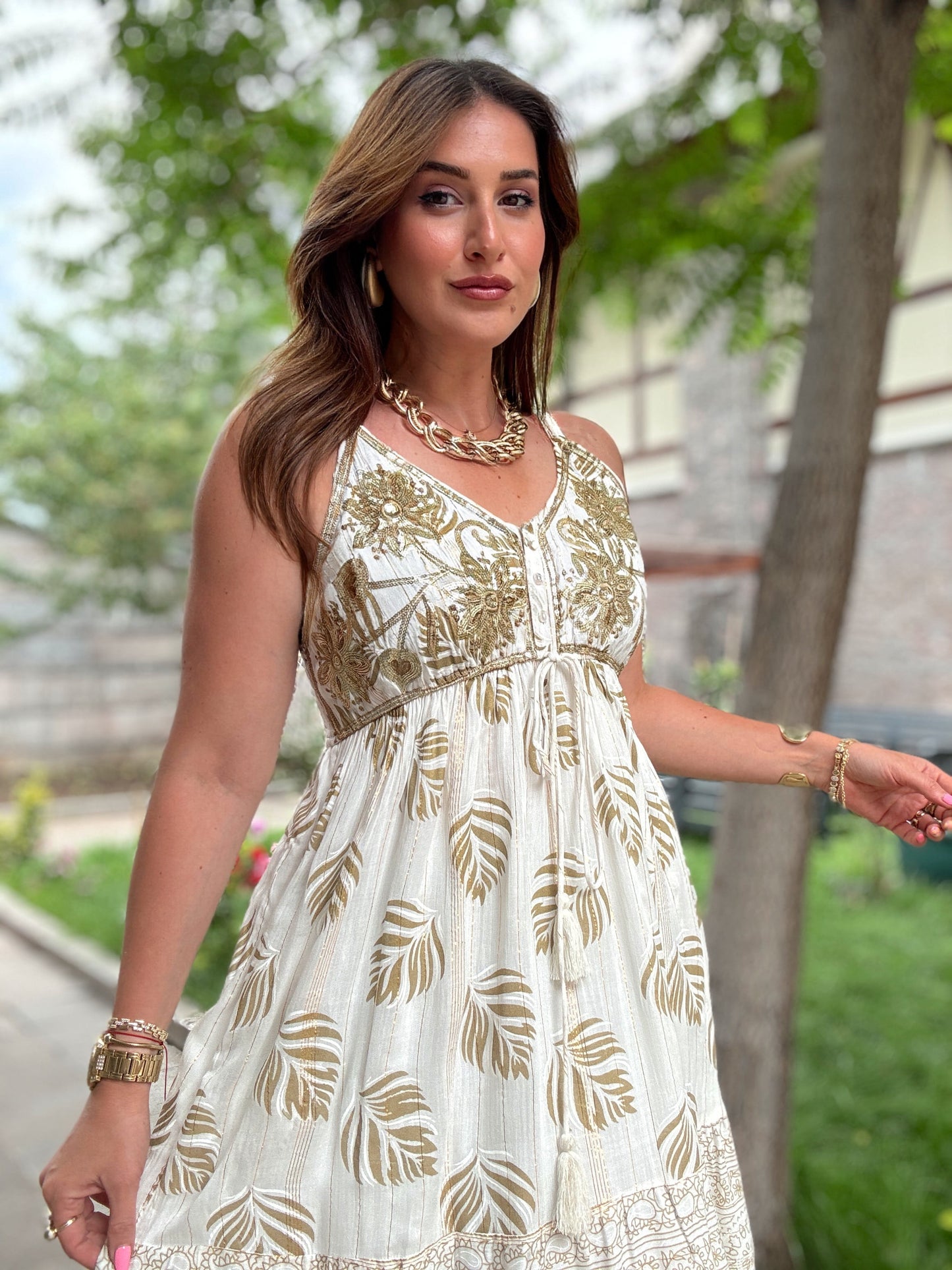 Romeo Premium Pullu elbise Bej