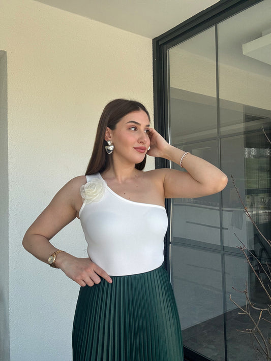Kolsuz Güllü Bluz - BEYAZ