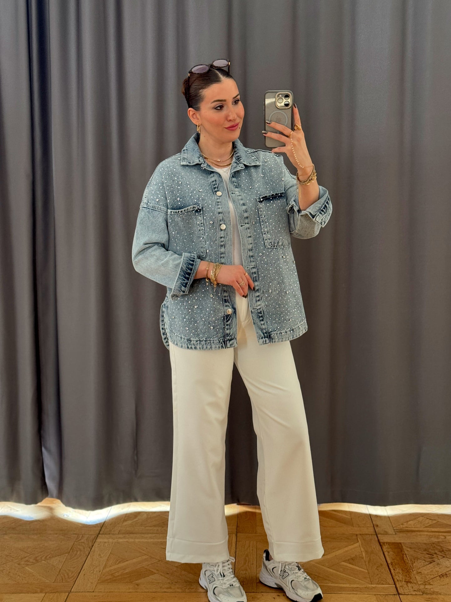 STAREX dağınık taş detaylı kot ceket BUZ MAVİ