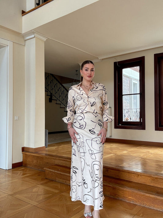 BOLEX desenli etek Bej