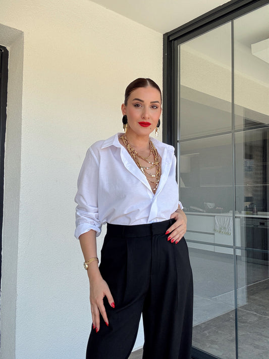 Kol detaylı poplin gömlek BEYAZ