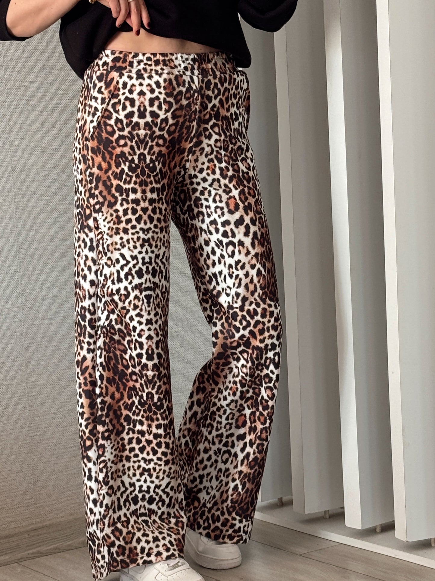 Digital Baskı Palazzo Pantolon - BEJ LEOPAR
