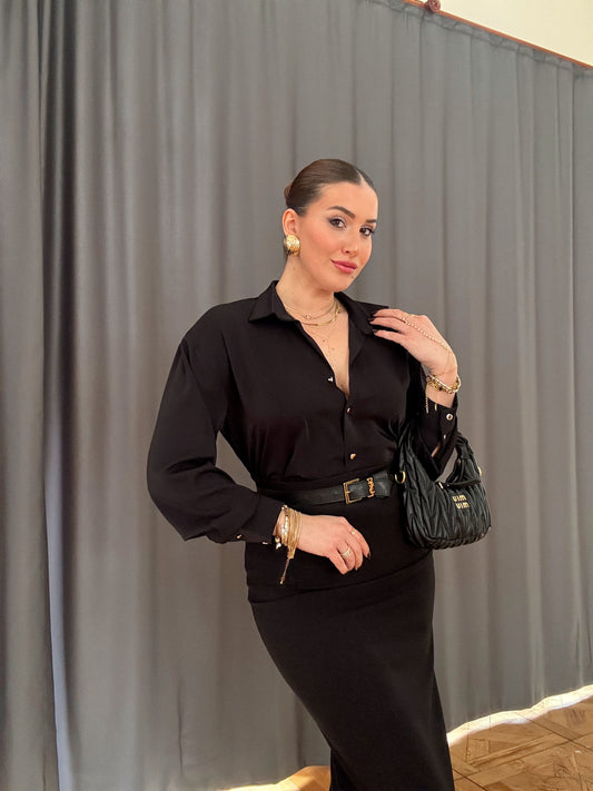 Geniş Manşetli Gömlek - SİYAH