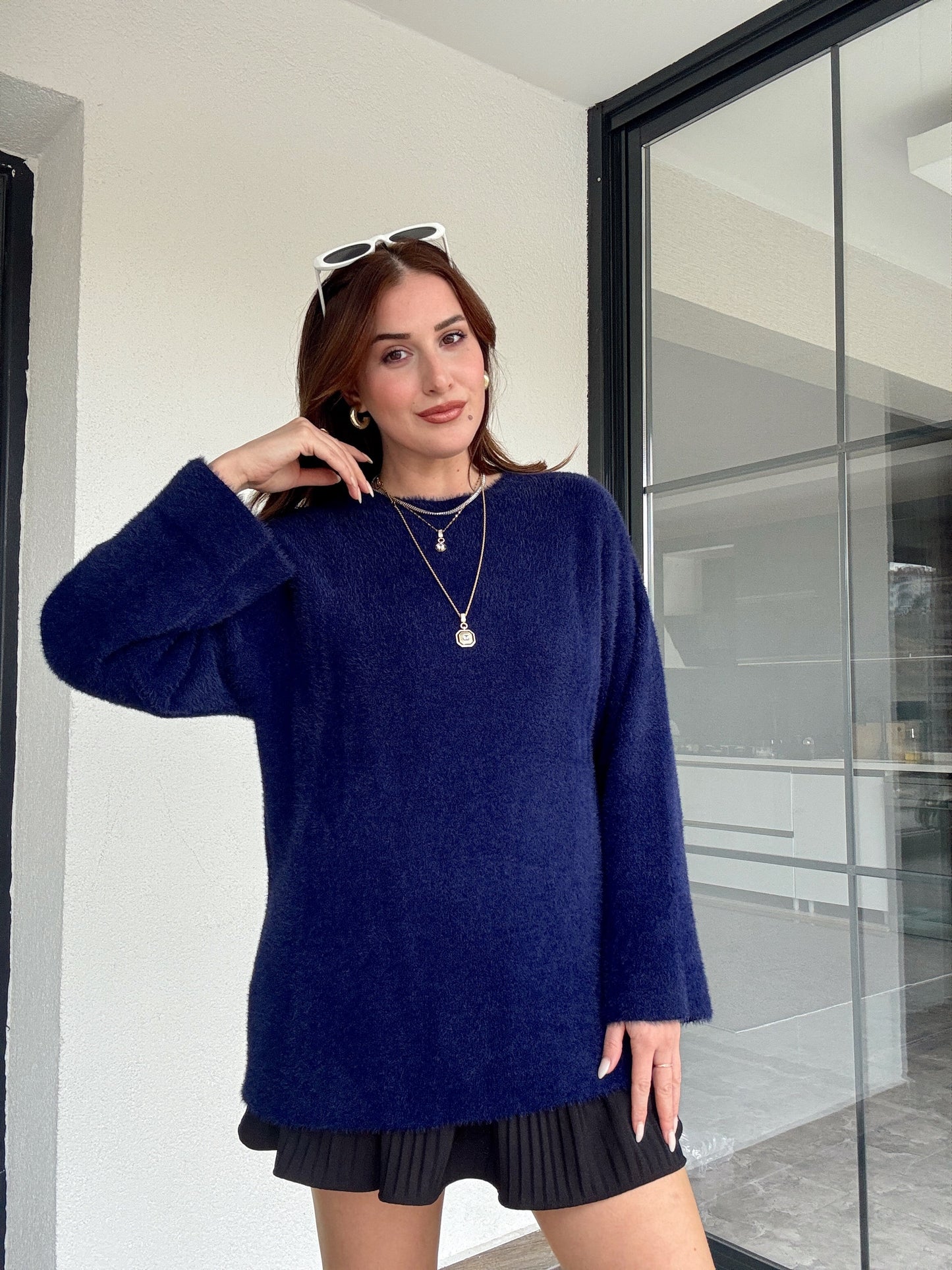 Sakallı triko kazak-LACİVERT