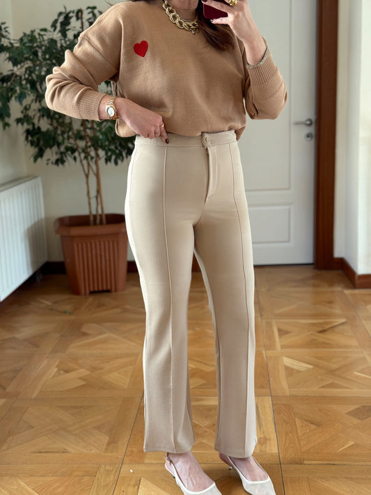 Krep kumaş çimalı pantolon-TAŞ