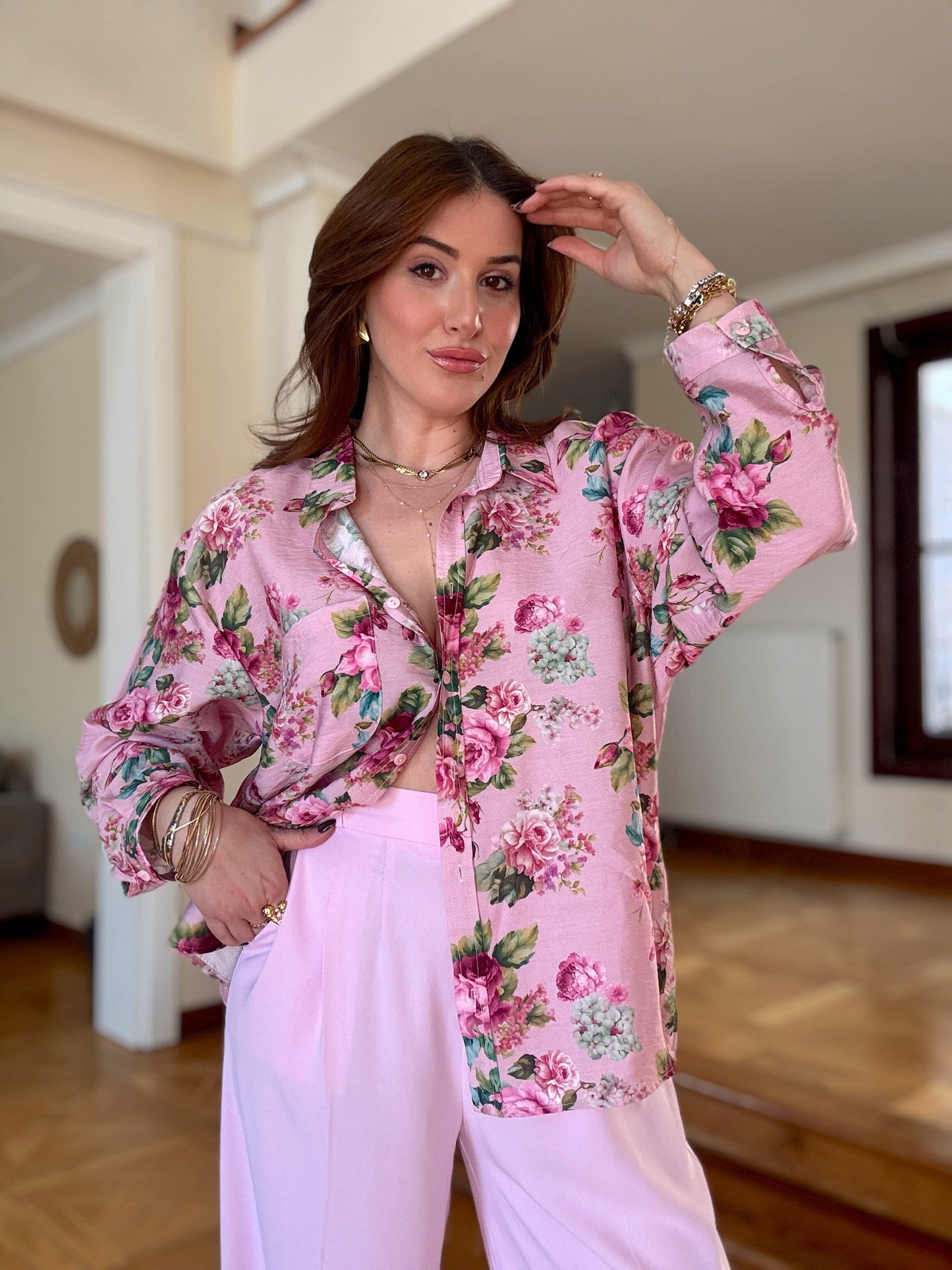 Rose aerobin oversize gömlek Pembe