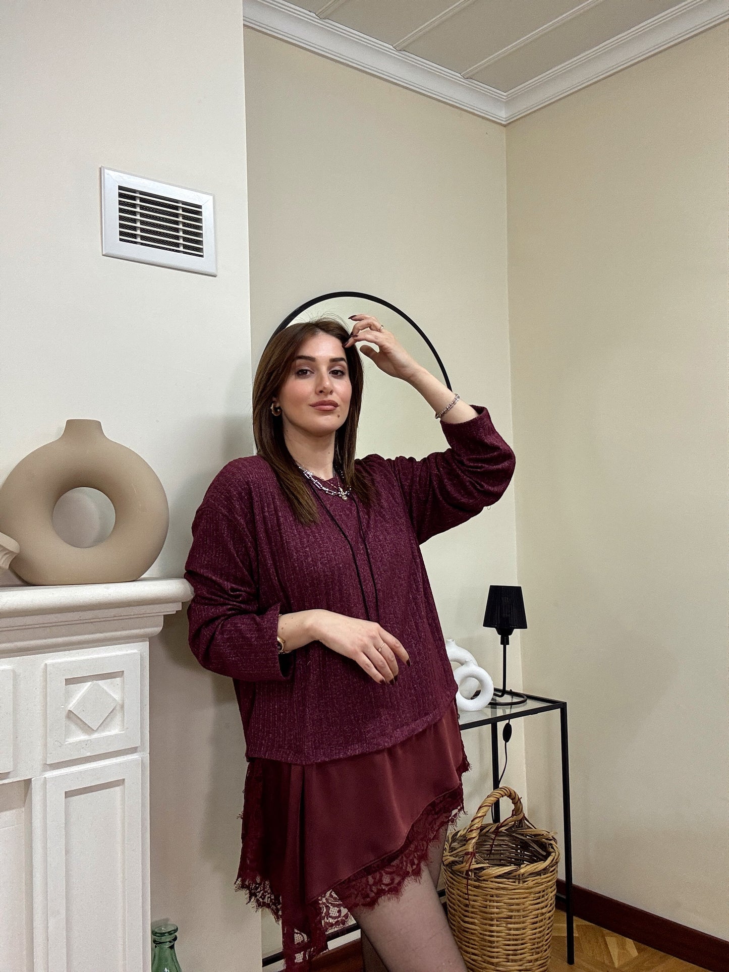 SANTRO eteği güpürlü fitilli kazak-BORDO