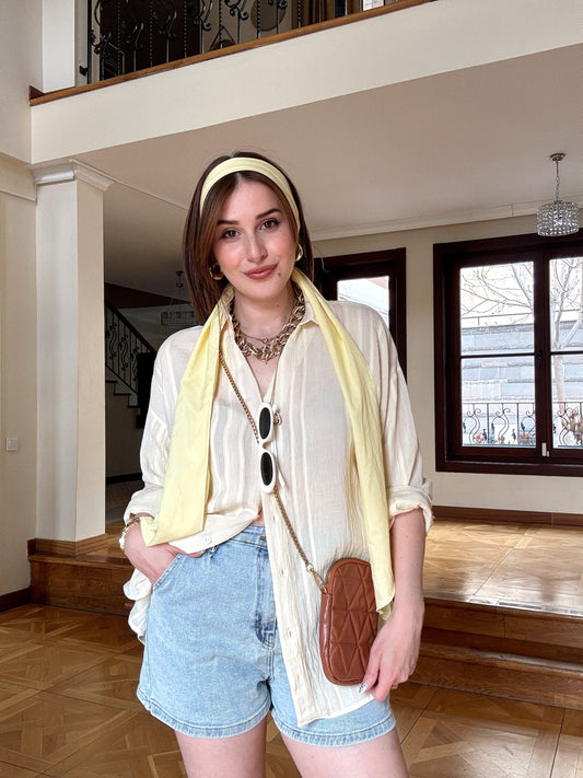 Kalın biye oversize gömlek Sarı