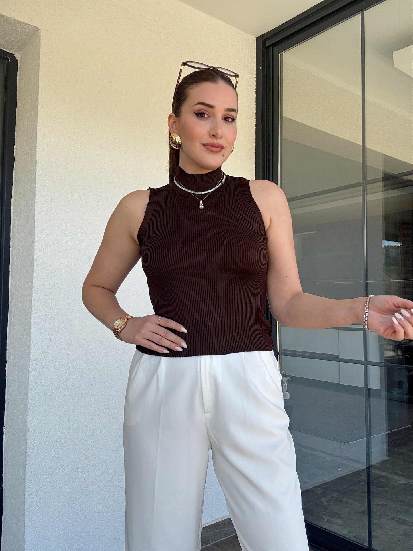 Kolsuz fitilli triko badi KAHVERENGİ