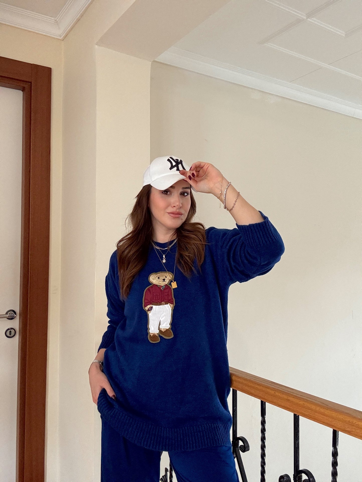 Ayıcık İşleme Yumoş Triko Kazak - SAKS MAVİ