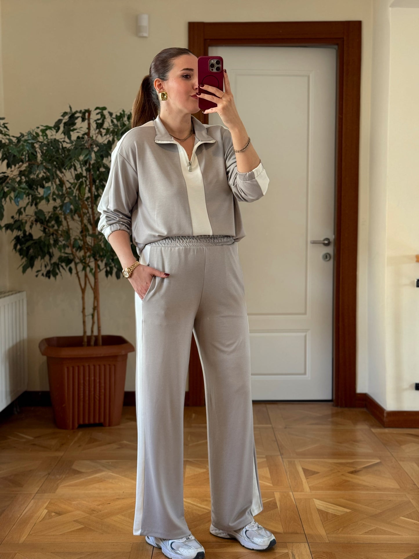 Yarım Fermuarlı Modal Takım Gri