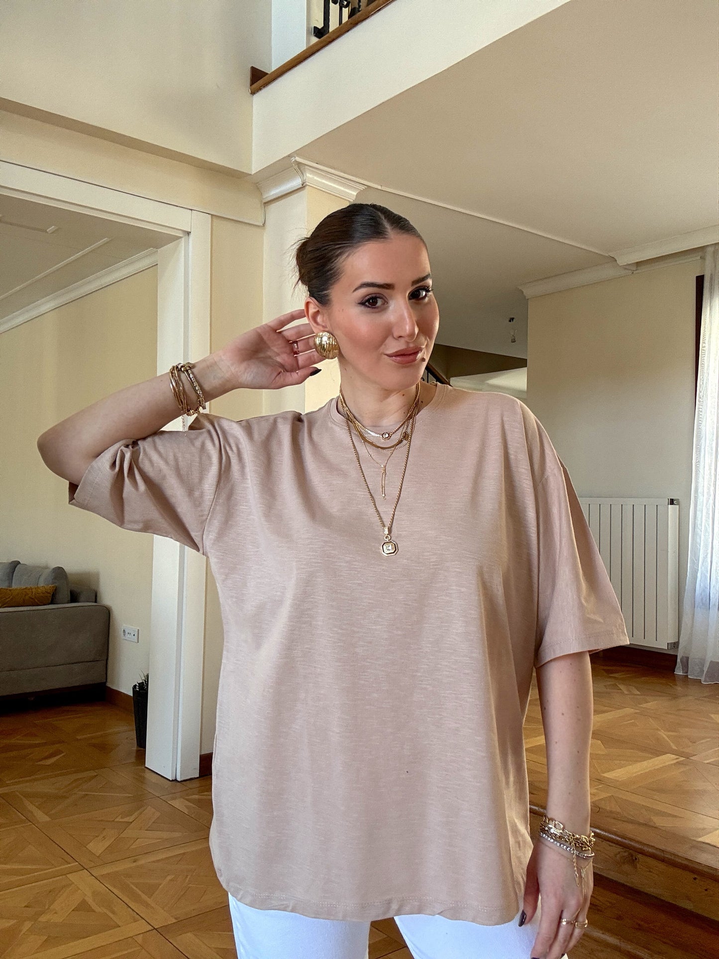 Oversize Tişört Bej