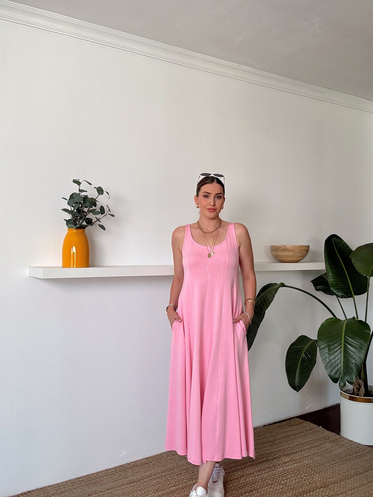 Askılı Modal Kumaş Elbise Pembe