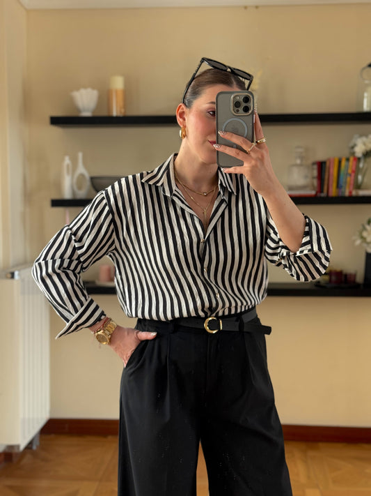 Çizgili klasik gömlek  Siyah