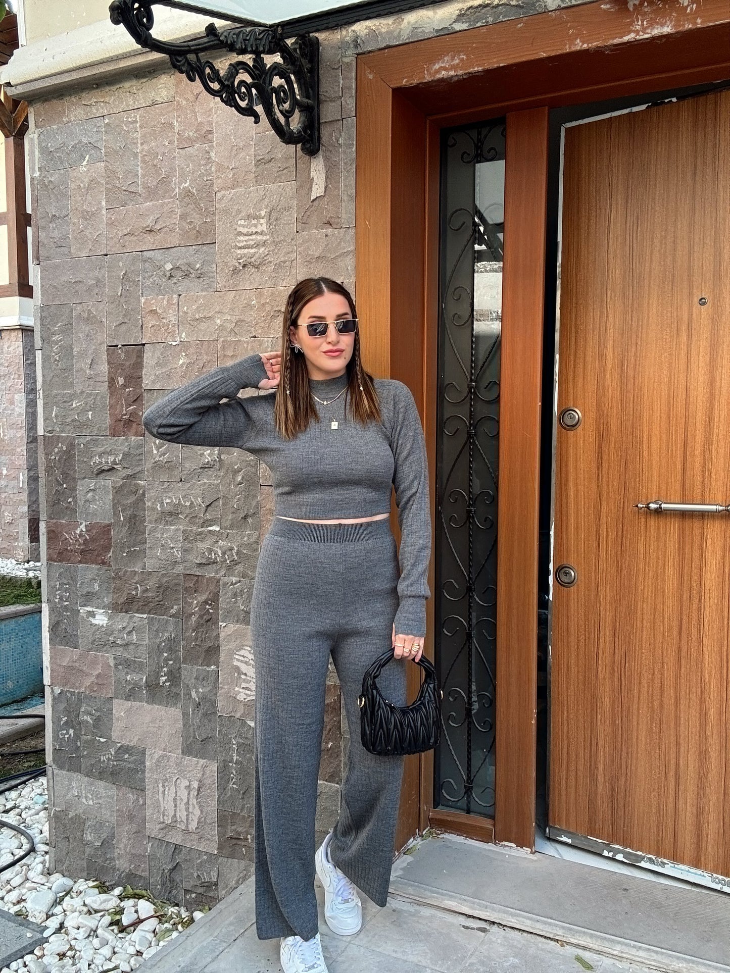 Basic Fitilli Triko Takım FÜME