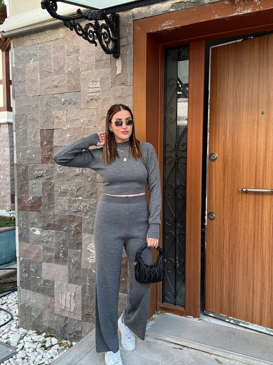 Basic Fitilli Triko Takım FÜME