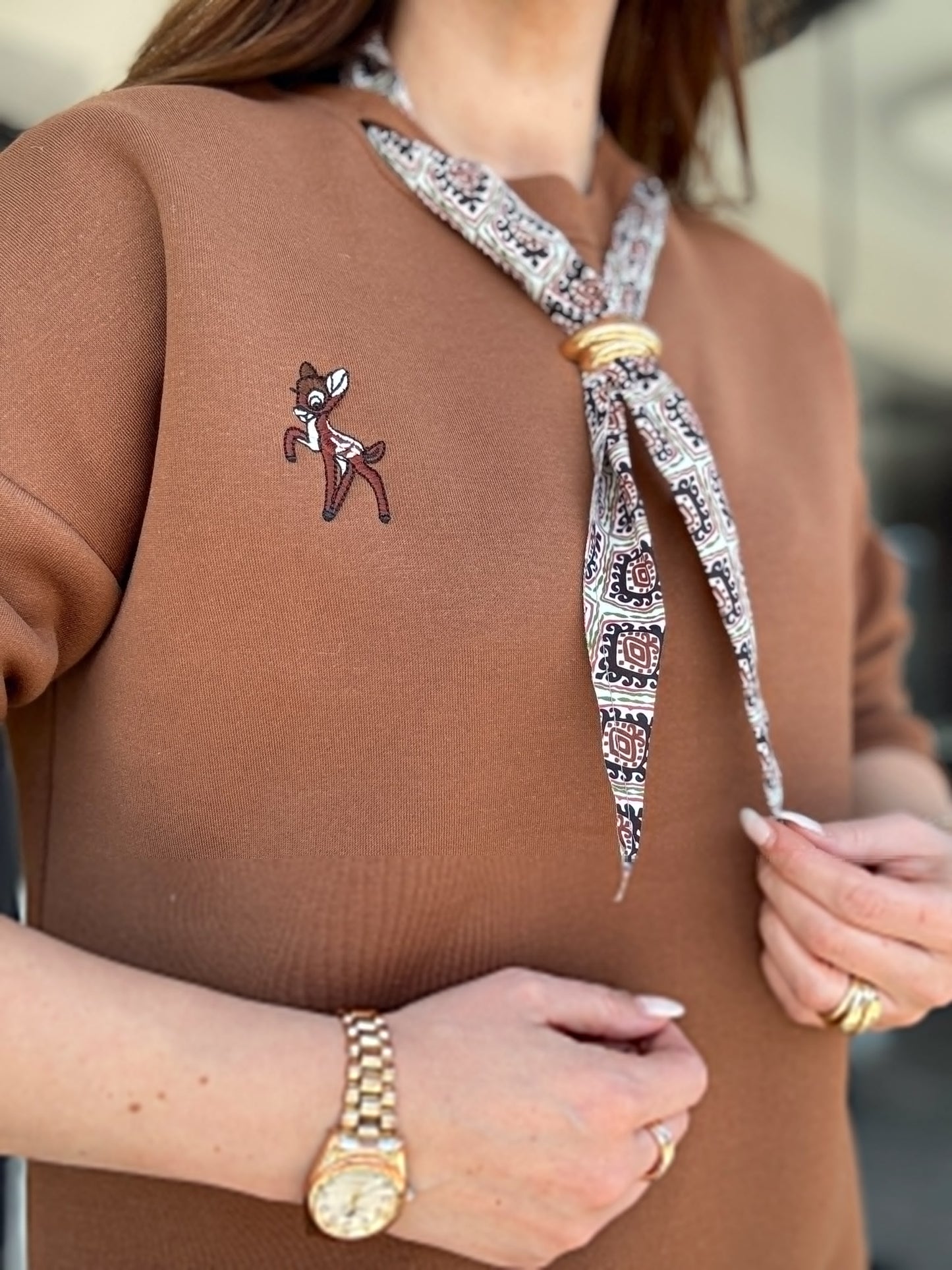 Üç iplik şal yaka sweat-KAHVERENGİ