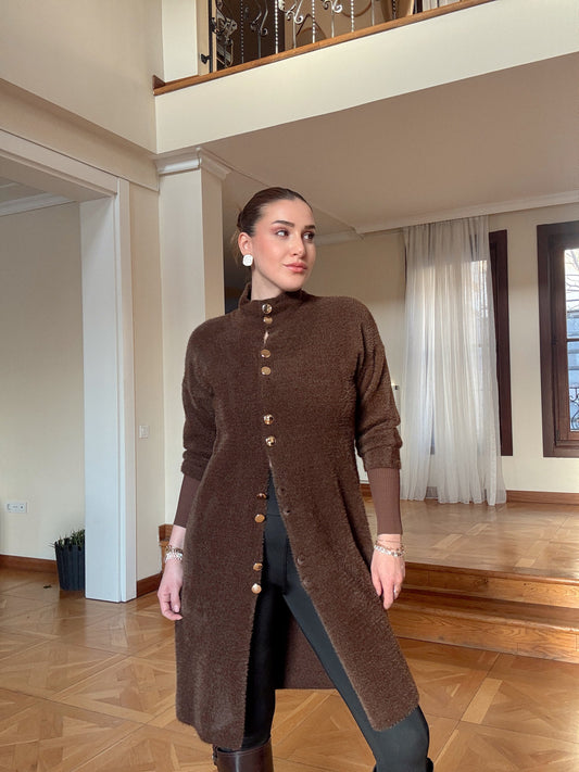 Gold düğme sakal kumaş HIRKA-KAHVERENGİ
